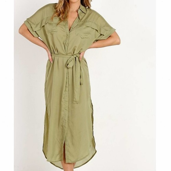 Faithfull The Brand Gigi Shirt-Dress in Plain Sage - Picture 6 of 13
